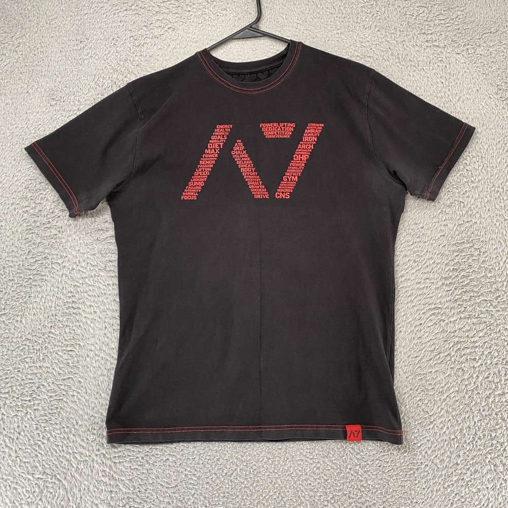 A7 Strongwear Shirt Mens Large Black Short Sleeve Bar Grip Powerlifting Gym